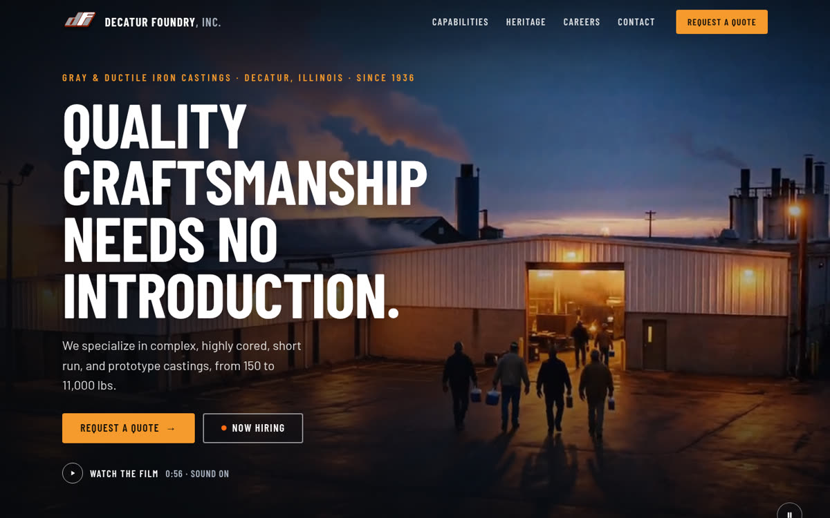 Screenshot of the Decatur Foundry website homepage