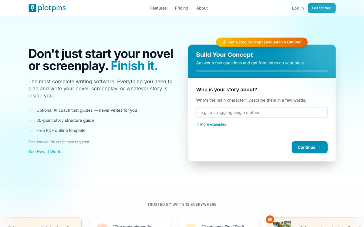 Screenshot of the PlotPins homepage